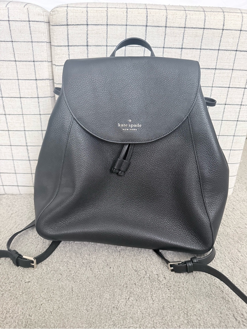 kate spade Black Pebbled Leather Drawstring Backpack